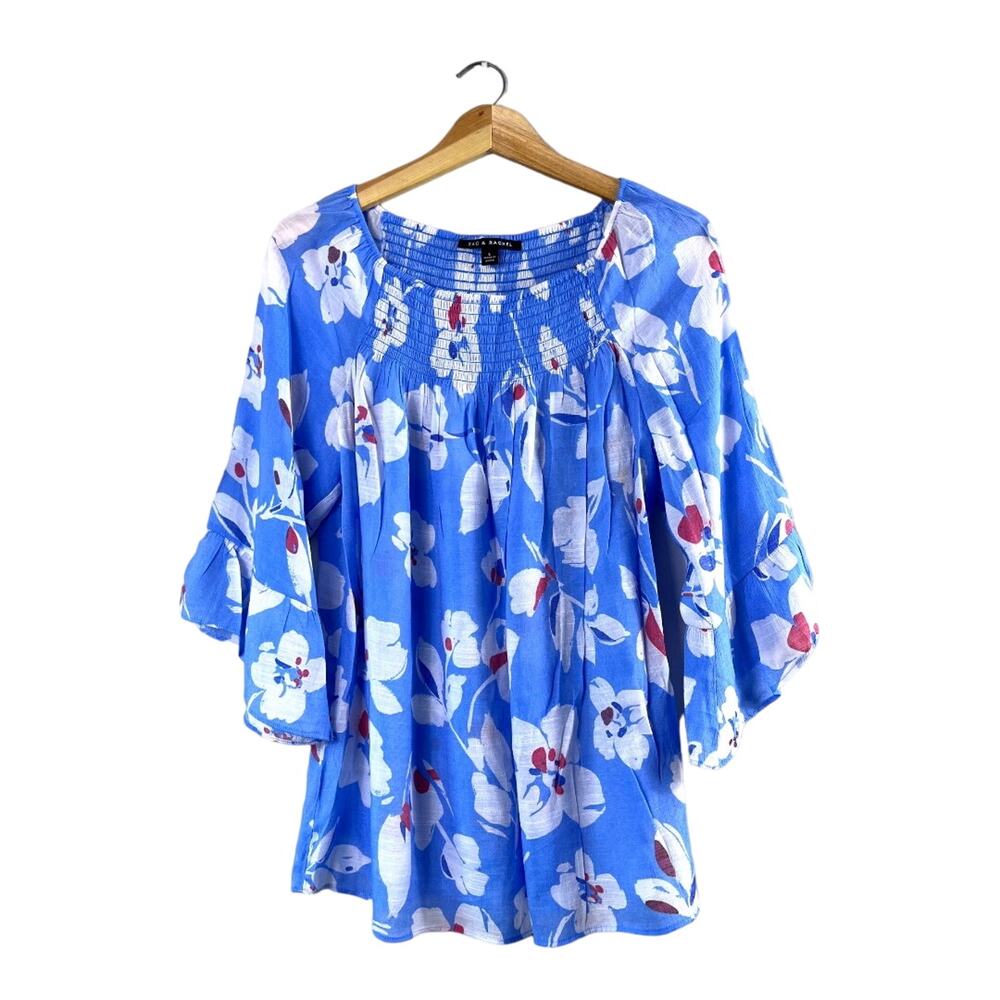 Women's Blue Flutter Sleeve Zac & Rachel Blouse L